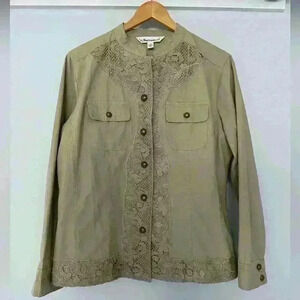 Tantrums Green utility jacket with‎ lace trim medium